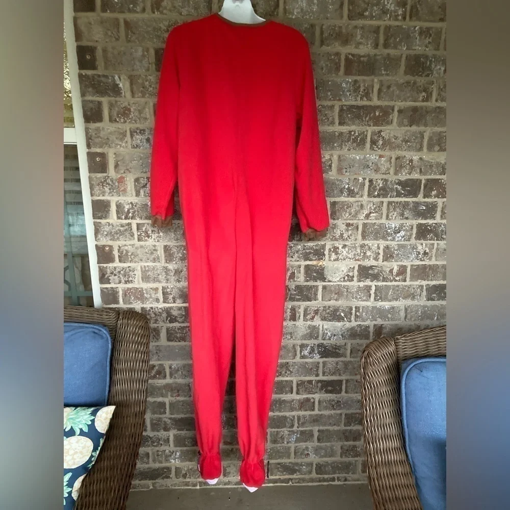 Nick & Nora Red SOCK MONKEY Footed Pajamas One Piece size medium.